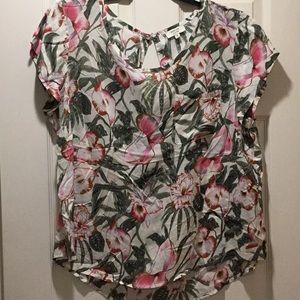 Marina Luna Olive Green/pink top, size 1X, cap sleeves